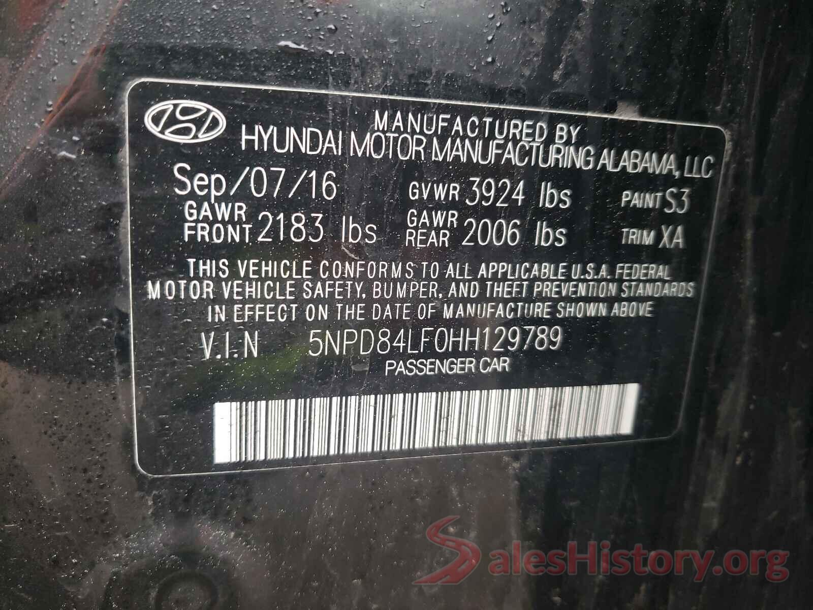 5NPD84LF0HH129789 2017 HYUNDAI ELANTRA