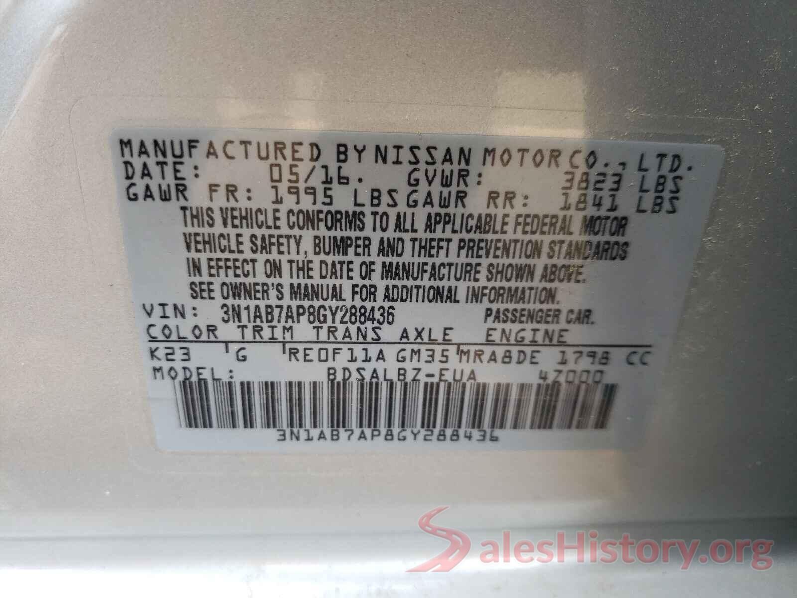 3N1AB7AP8GY288436 2016 NISSAN SENTRA