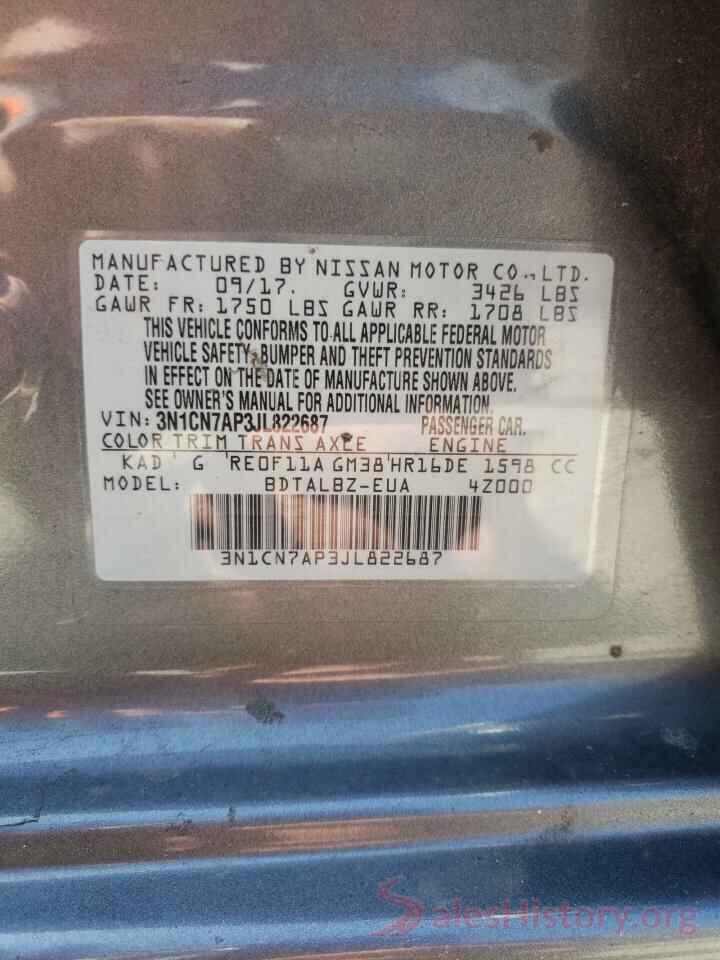 3N1CN7AP3JL822687 2018 NISSAN VERSA