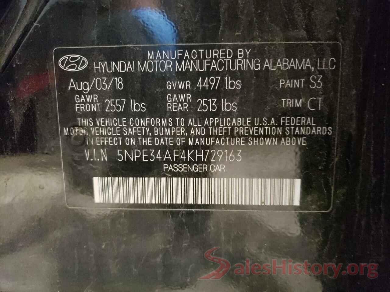 5NPE34AF4KH729163 2019 HYUNDAI SONATA