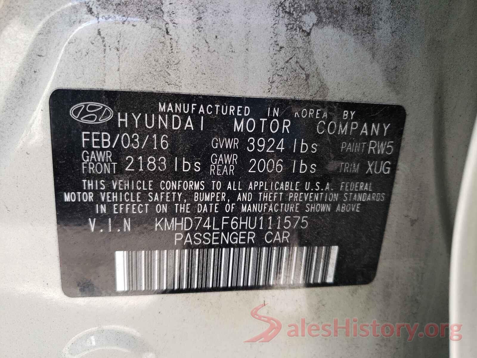 KMHD74LF6HU111575 2017 HYUNDAI ELANTRA