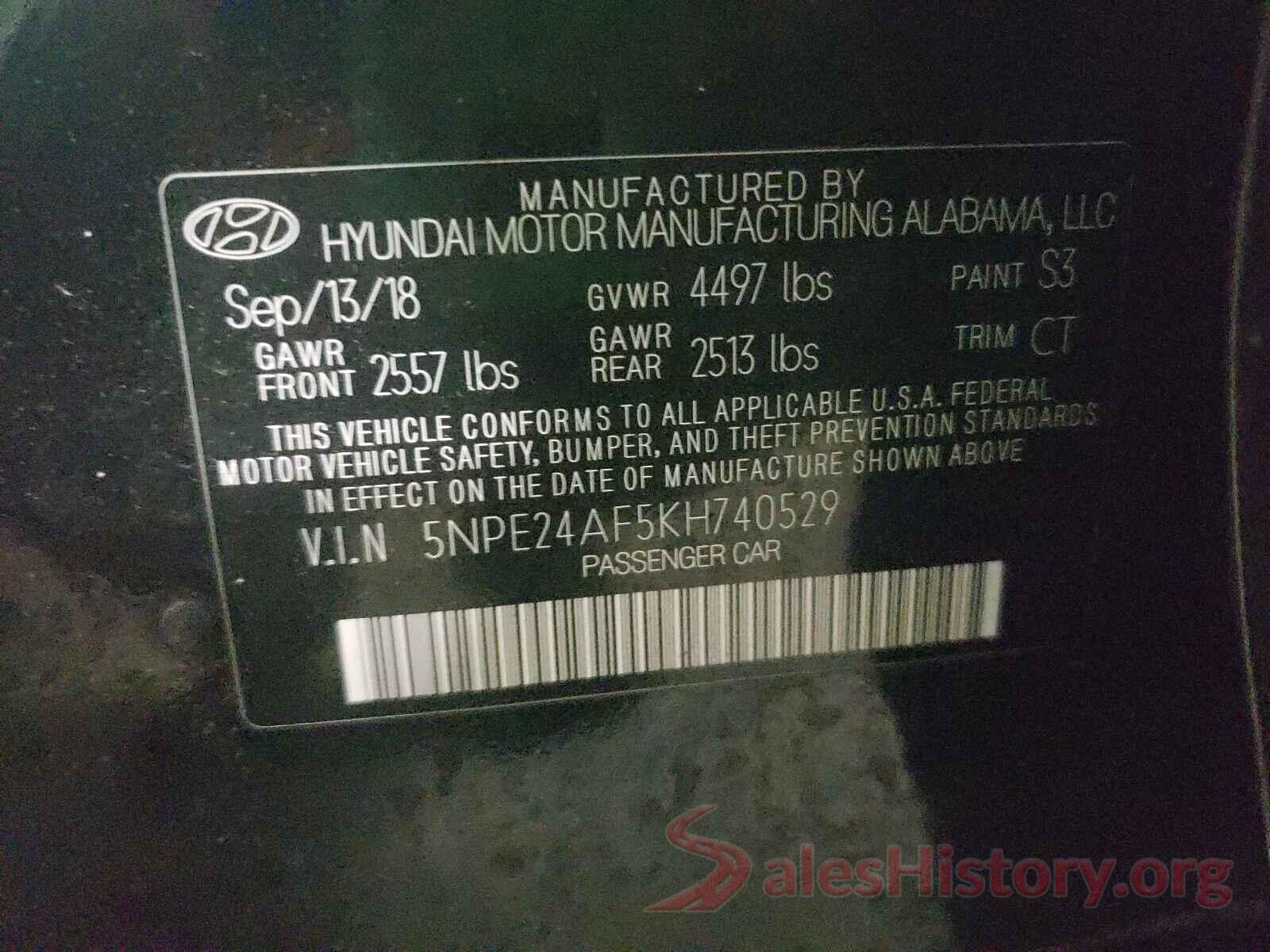 5NPE24AF5KH740529 2019 HYUNDAI SONATA