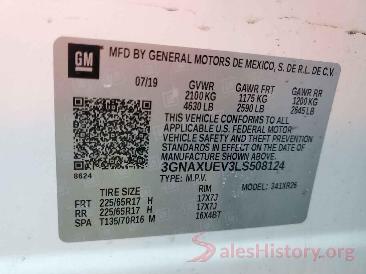 3GNAXUEV3LS508124 2020 CHEVROLET EQUINOX