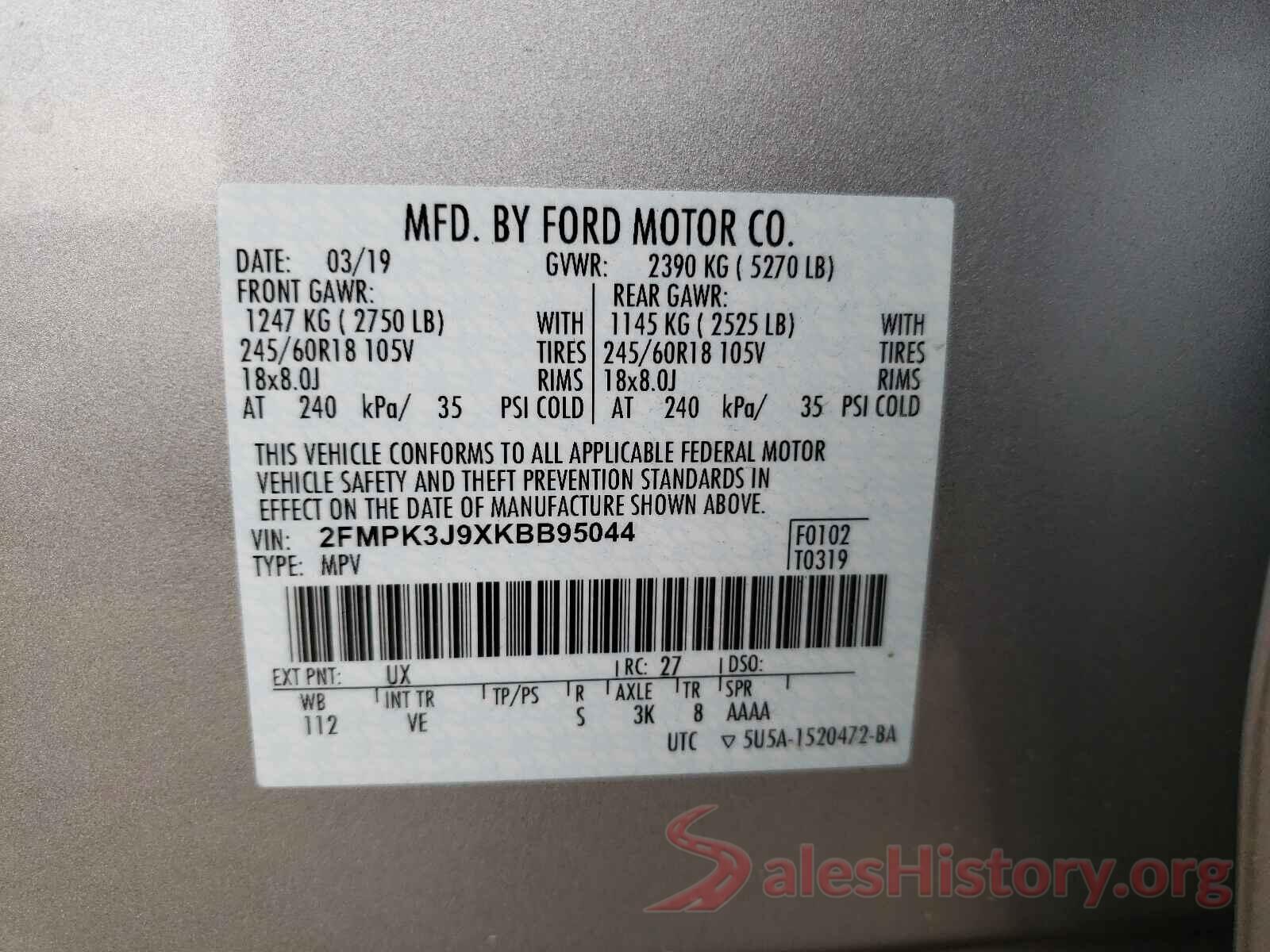 2FMPK3J9XKBB95044 2019 FORD EDGE