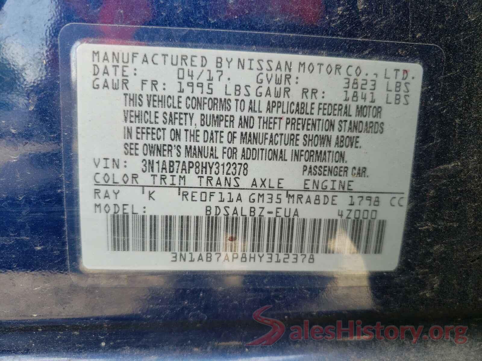 3N1AB7AP8HY312378 2017 NISSAN SENTRA