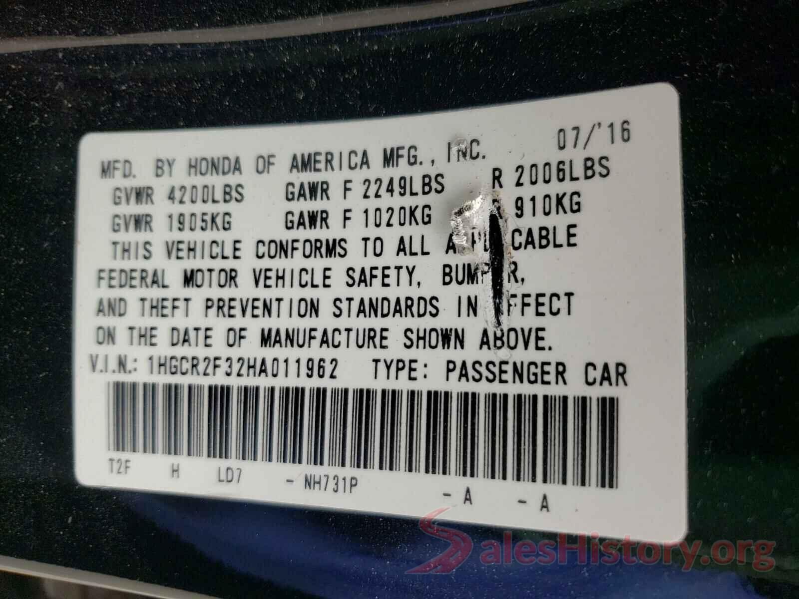 1HGCR2F32HA011962 2017 HONDA ACCORD