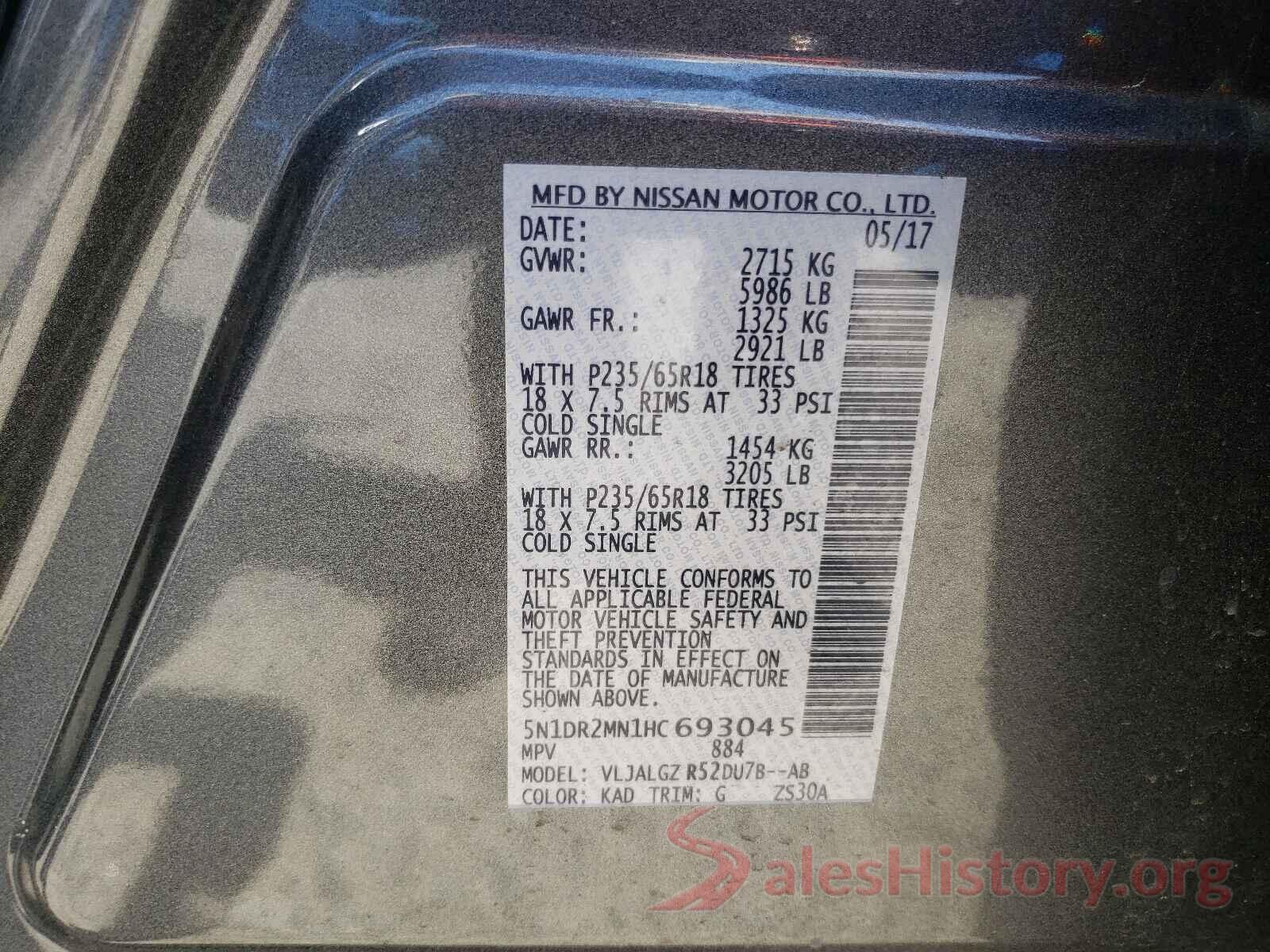 5N1DR2MN1HC693045 2017 NISSAN PATHFINDER