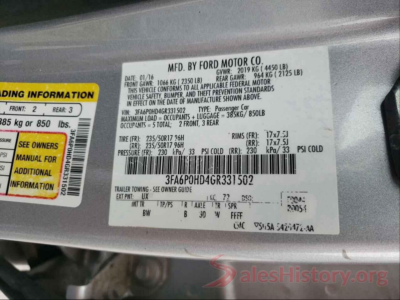 3FA6P0HD4GR331502 2016 FORD FUSION