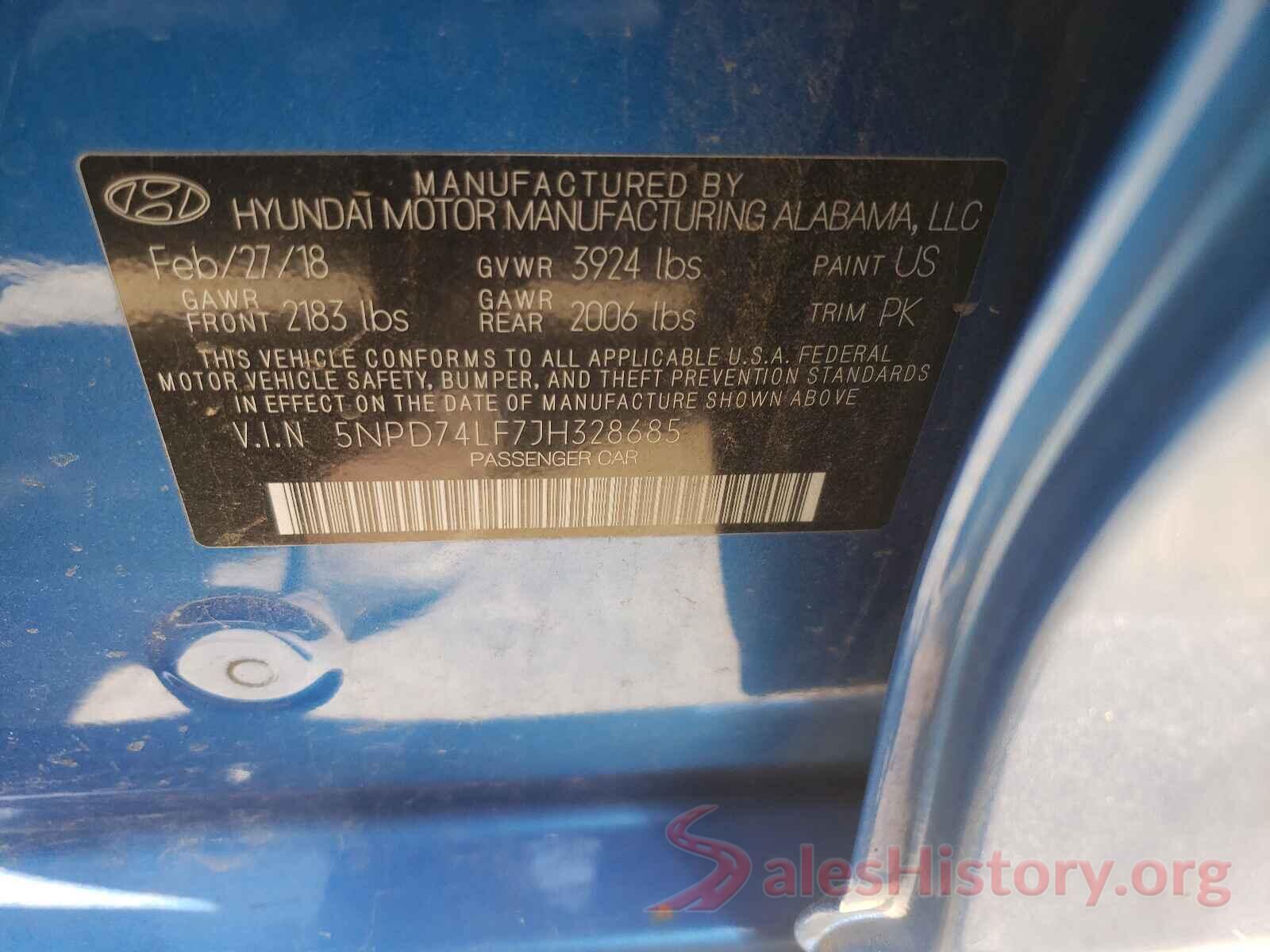 5NPD74LF7JH328685 2018 HYUNDAI ELANTRA