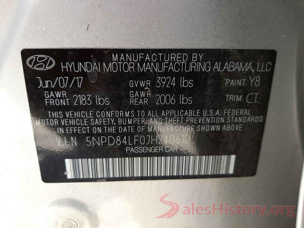 5NPD84LF0JH240610 2018 HYUNDAI ELANTRA