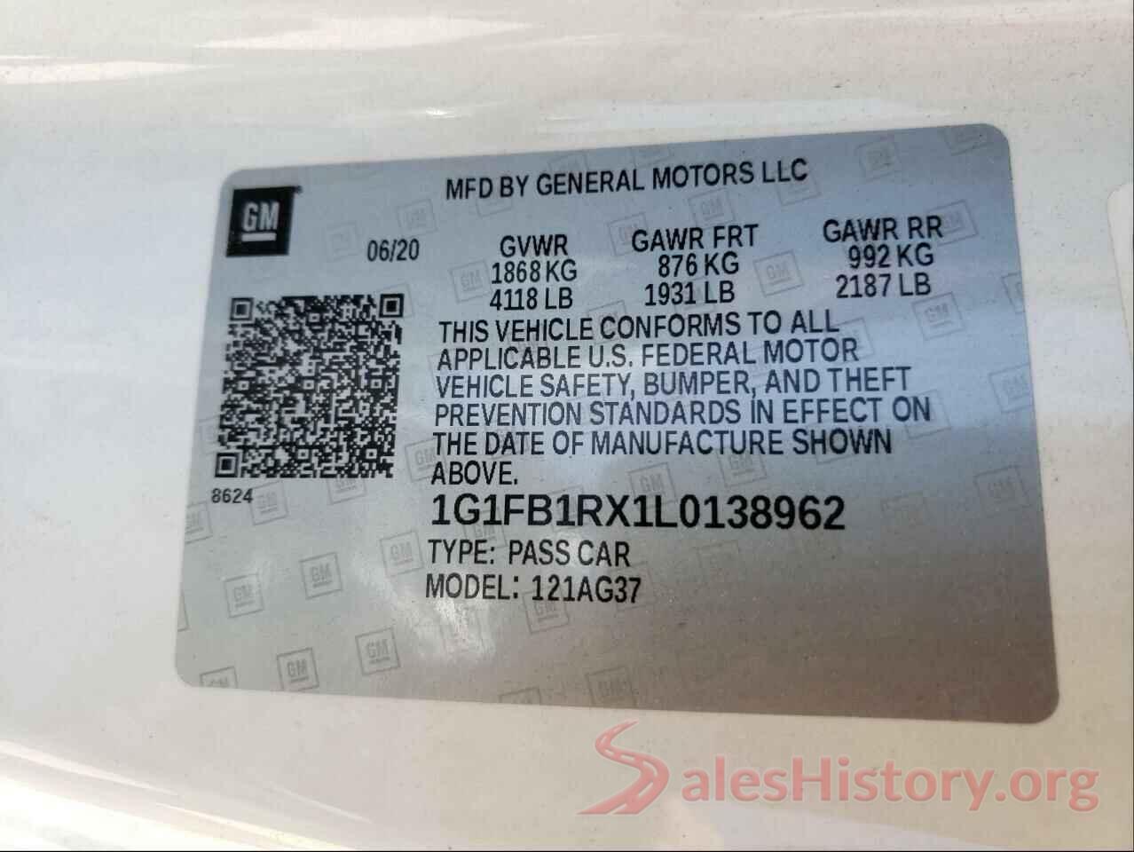 1G1FB1RX1L0138962 2020 CHEVROLET CAMARO