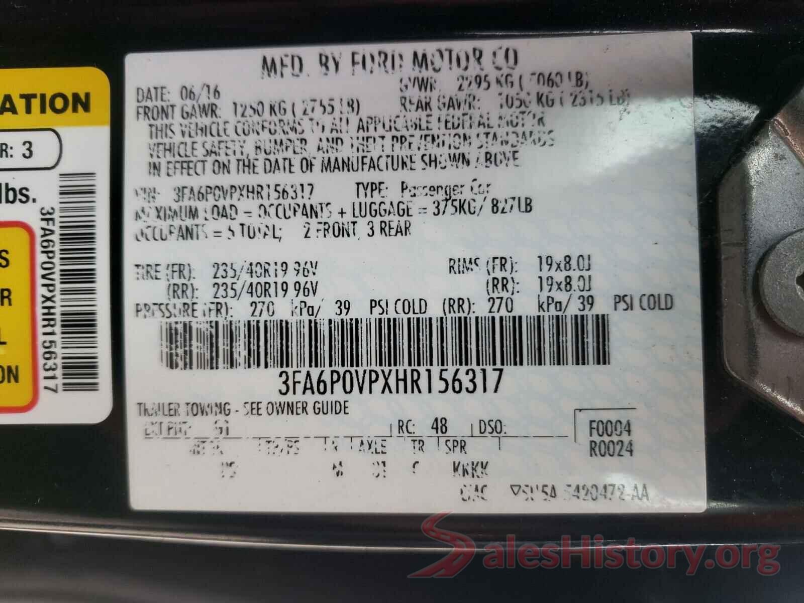 3FA6P0VPXHR156317 2017 FORD FUSION