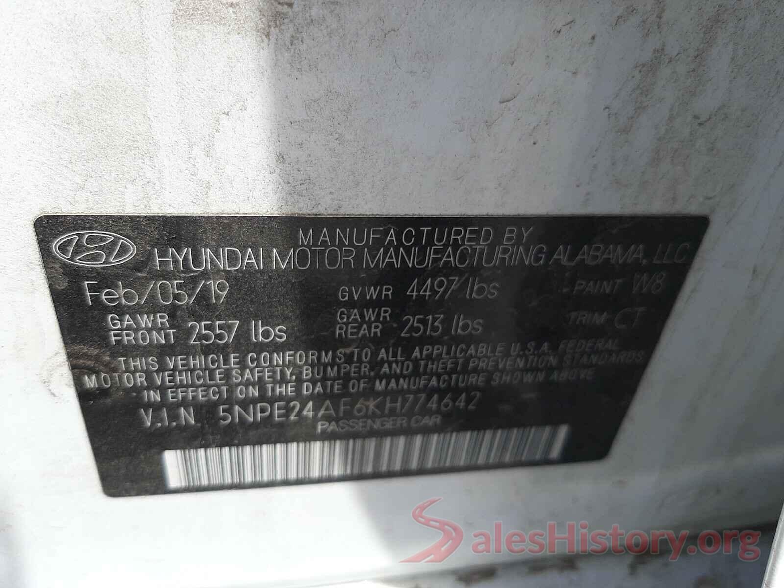 5NPE24AF6KH774642 2019 HYUNDAI SONATA