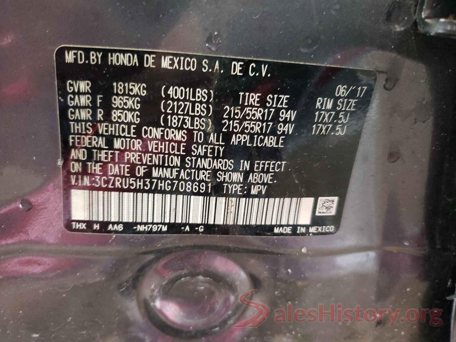 3CZRU5H37HG708691 2017 HONDA HR-V