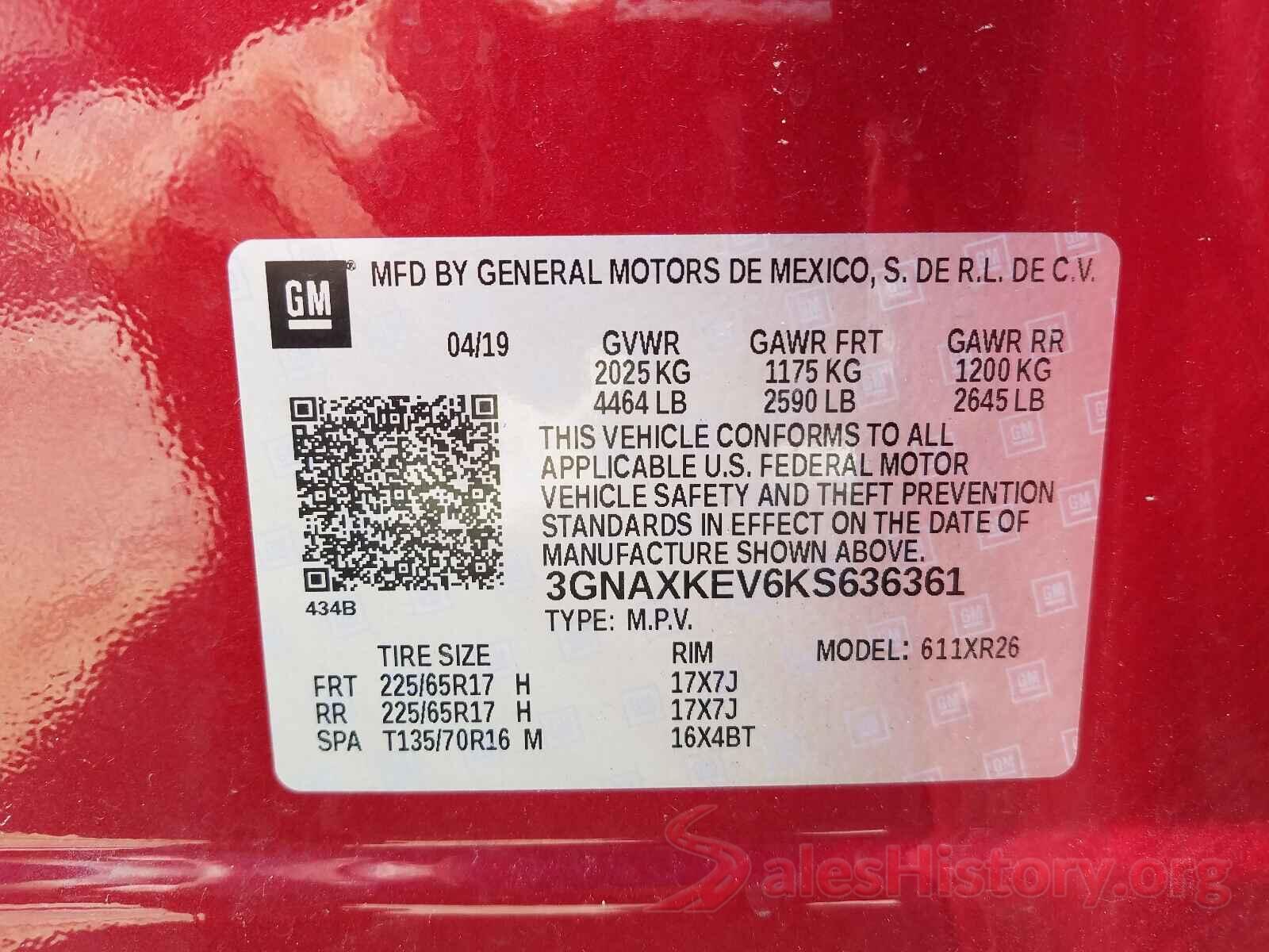 3GNAXKEV6KS636361 2019 CHEVROLET EQUINOX