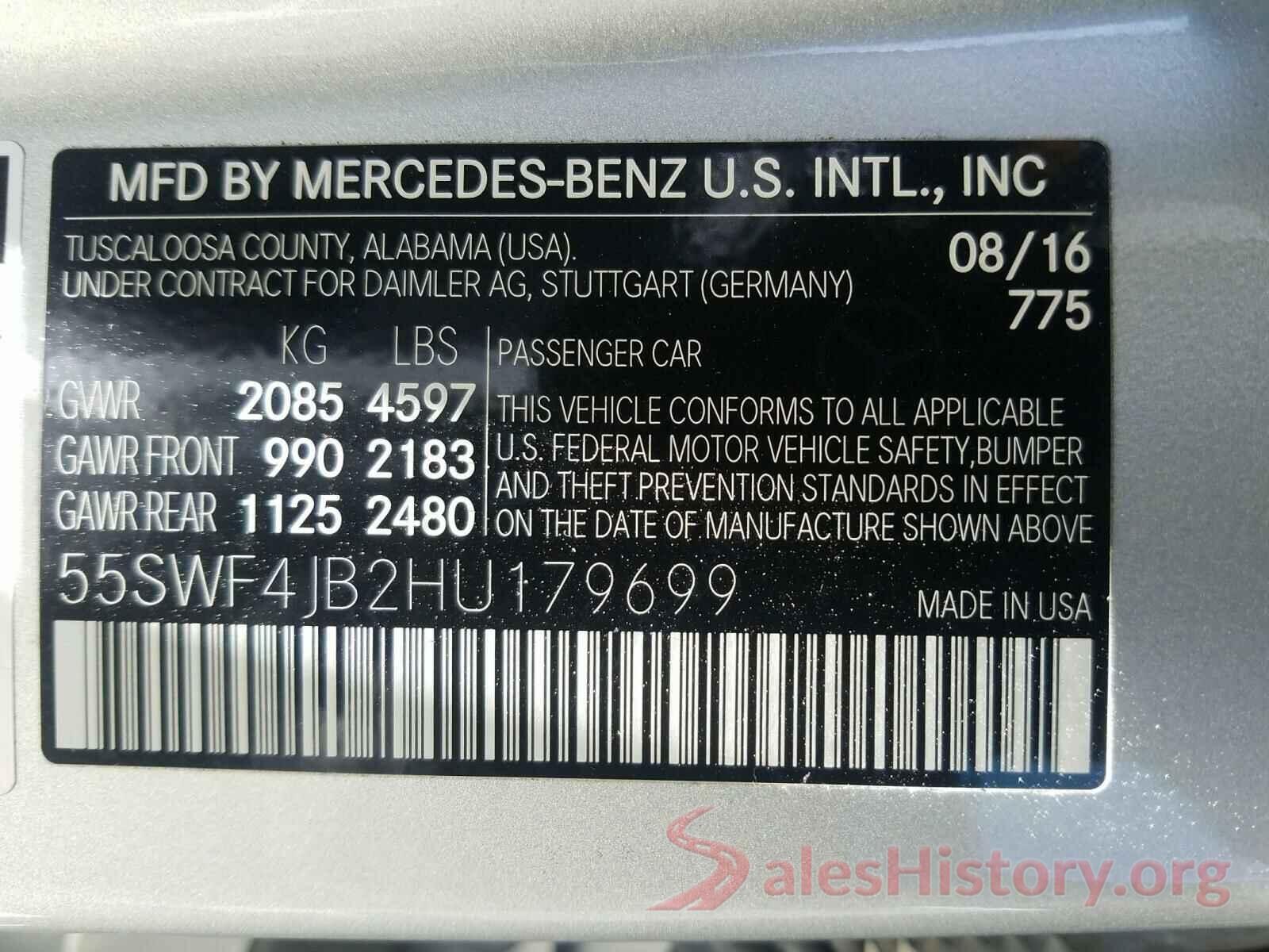 55SWF4JB2HU179699 2017 MERCEDES-BENZ C CLASS