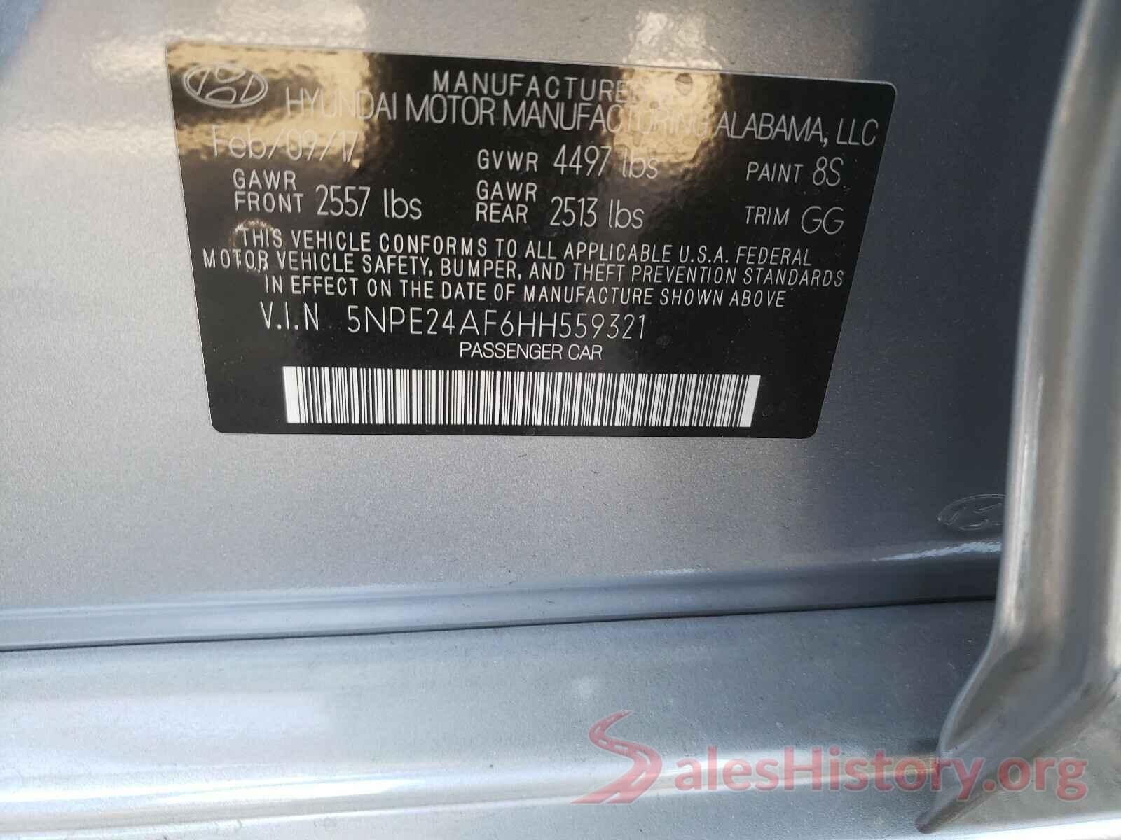 5NPE24AF6HH559321 2017 HYUNDAI SONATA