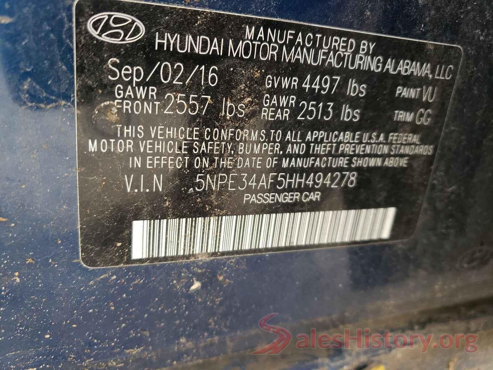 5NPE34AF5HH494278 2017 HYUNDAI SONATA