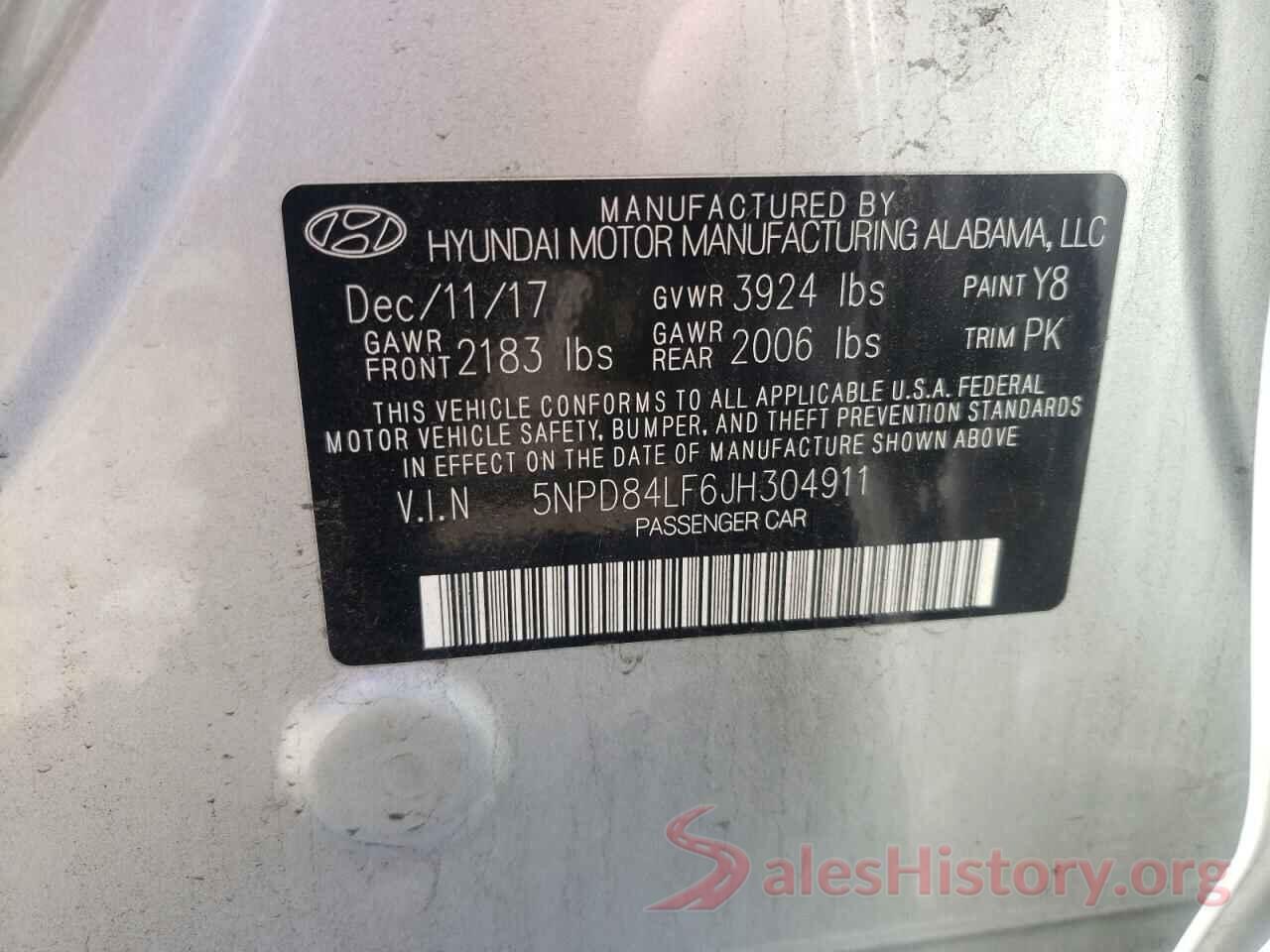 5NPD84LF6JH304911 2018 HYUNDAI ELANTRA