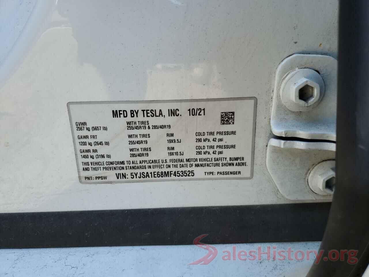 5YJSA1E68MF453525 2021 TESLA MODEL S