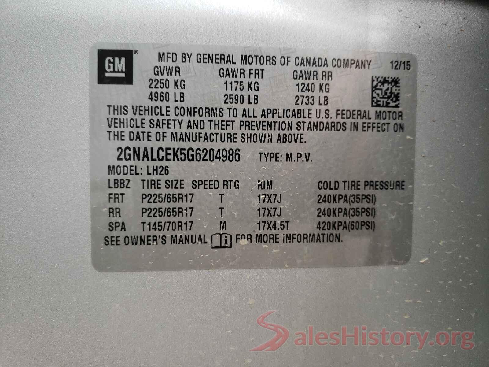 2GNALCEK5G6204986 2016 CHEVROLET EQUINOX