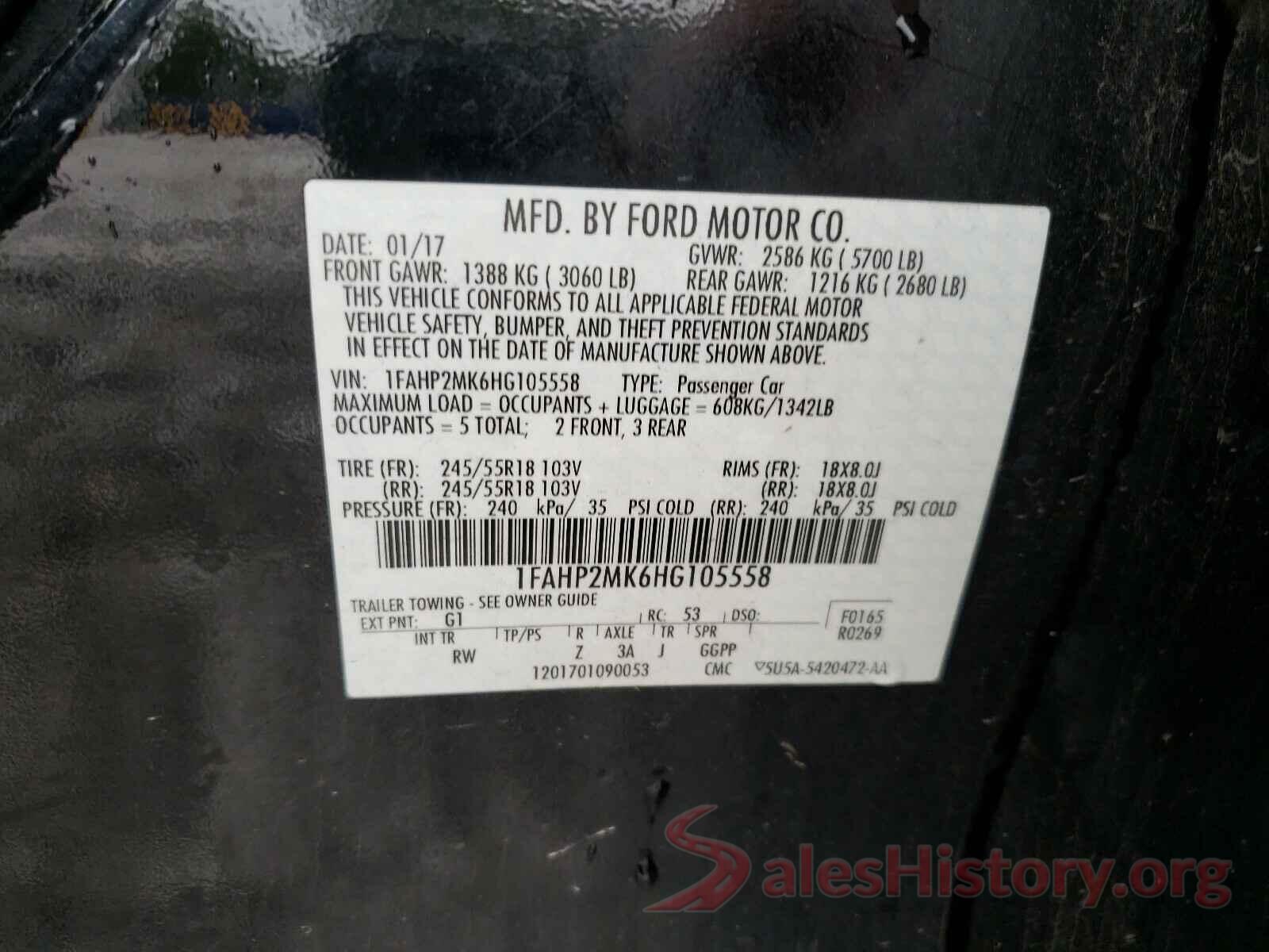 1FAHP2MK6HG105558 2017 FORD TAURUS