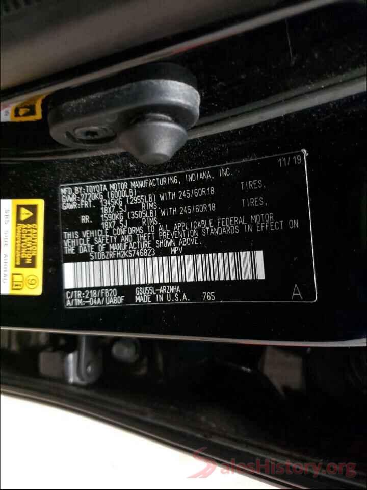 5TDBZRFH2KS746823 2019 TOYOTA HIGHLANDER