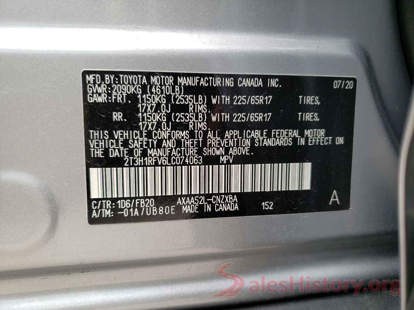 2T3H1RFV6LC074063 2020 TOYOTA RAV4