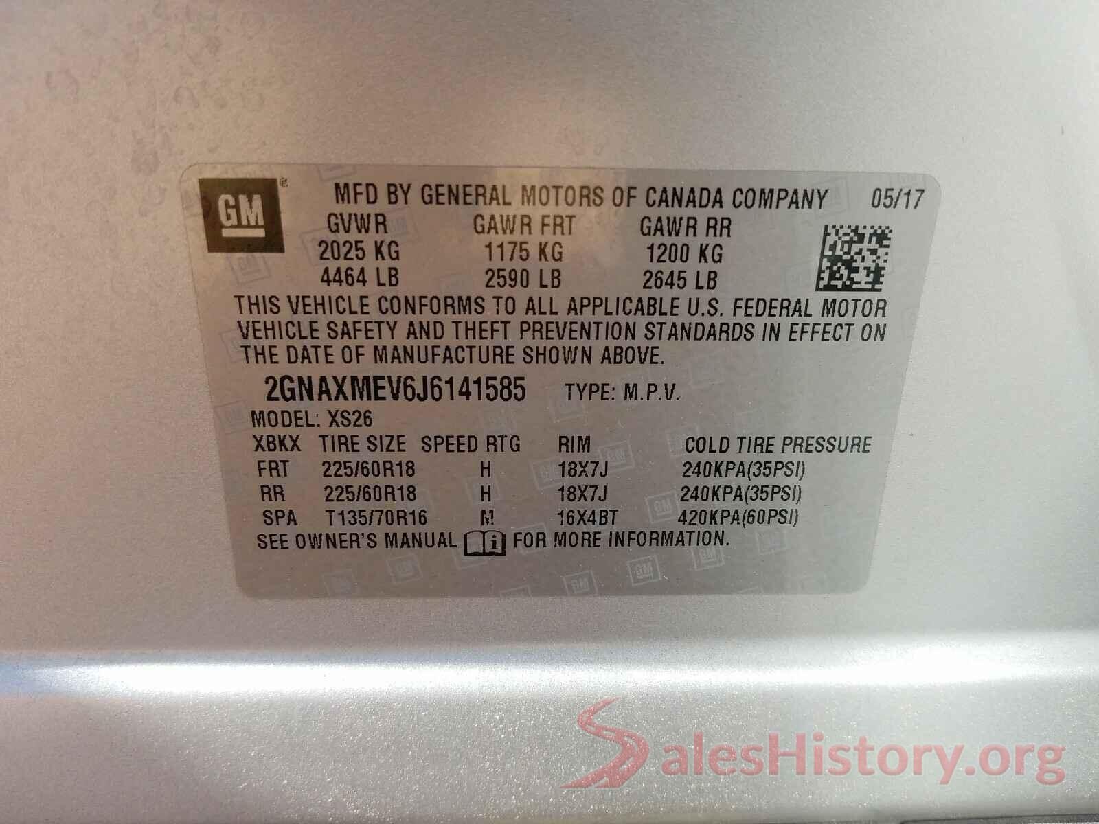 2GNAXMEV6J6141585 2018 CHEVROLET EQUINOX