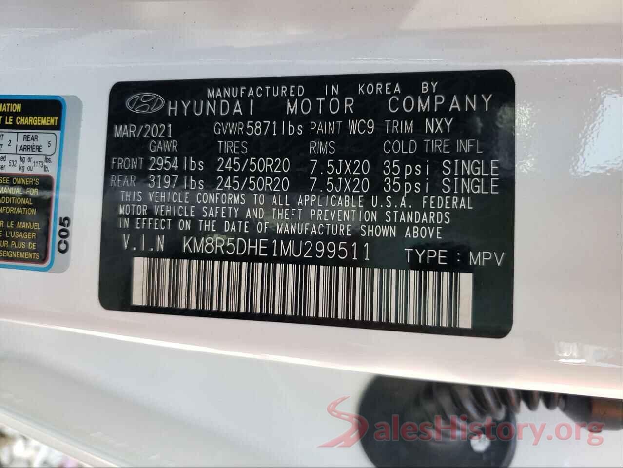 KM8R5DHE1MU299511 2021 HYUNDAI PALISADE