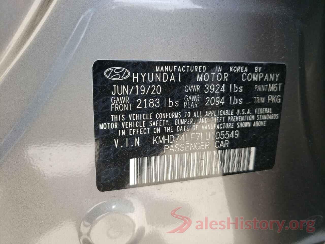 KMHD74LF7LU105549 2020 HYUNDAI ELANTRA