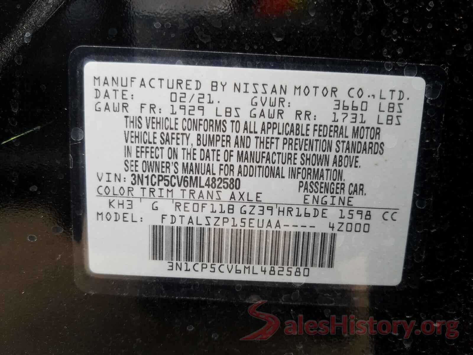 3N1CP5CV6ML482580 2021 NISSAN KICKS