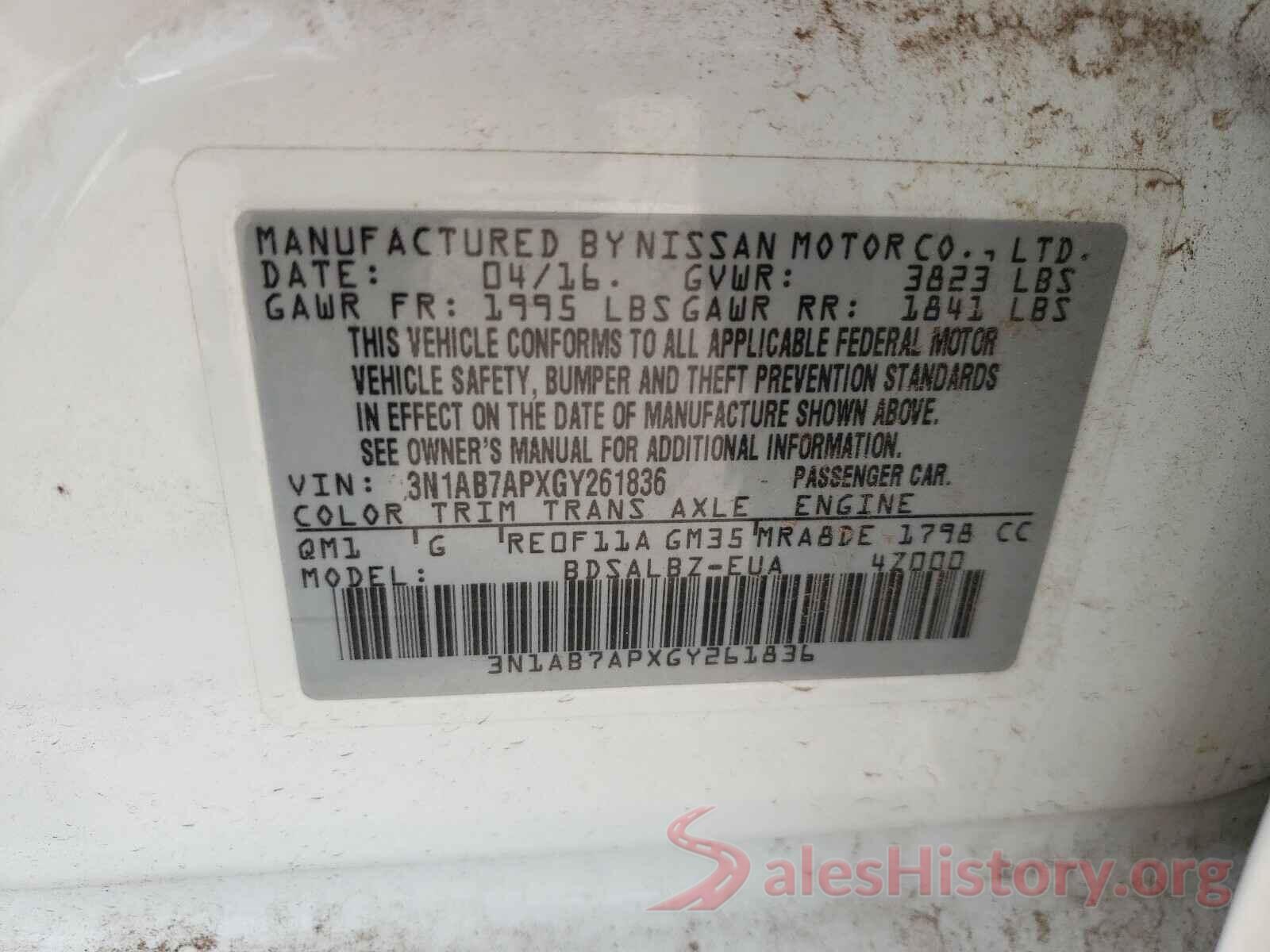 3N1AB7APXGY261836 2016 NISSAN SENTRA