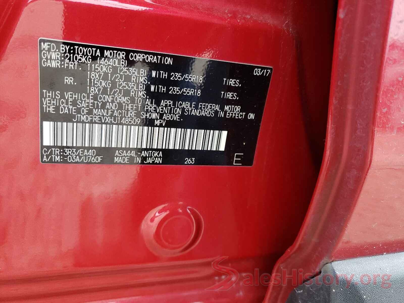 JTMDFREVXHJ148509 2017 TOYOTA RAV4