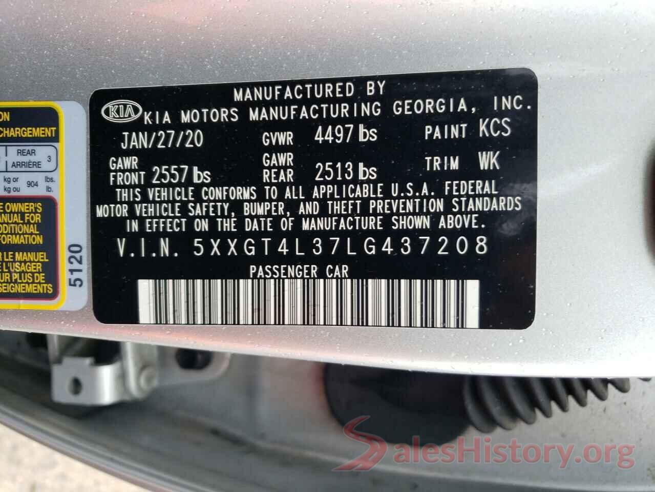 5XXGT4L37LG437208 2020 KIA OPTIMA