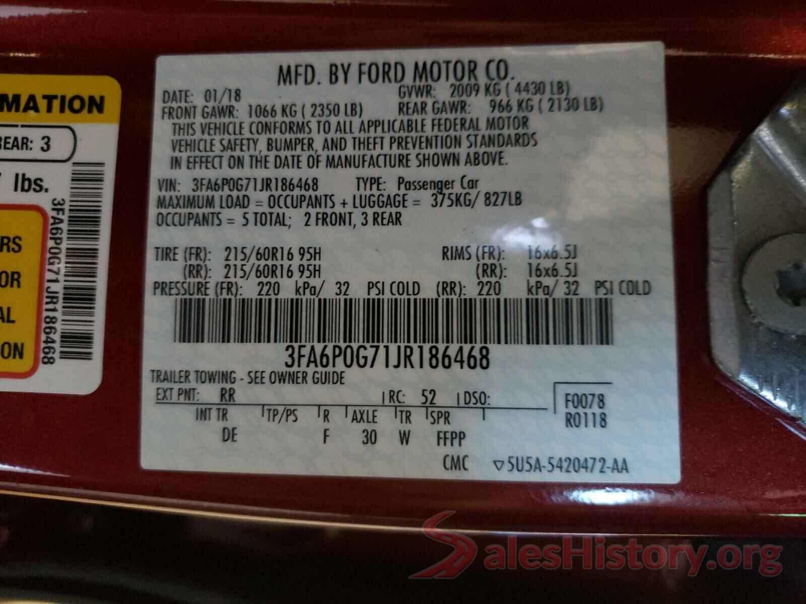 3FA6P0G71JR186468 2018 FORD FUSION