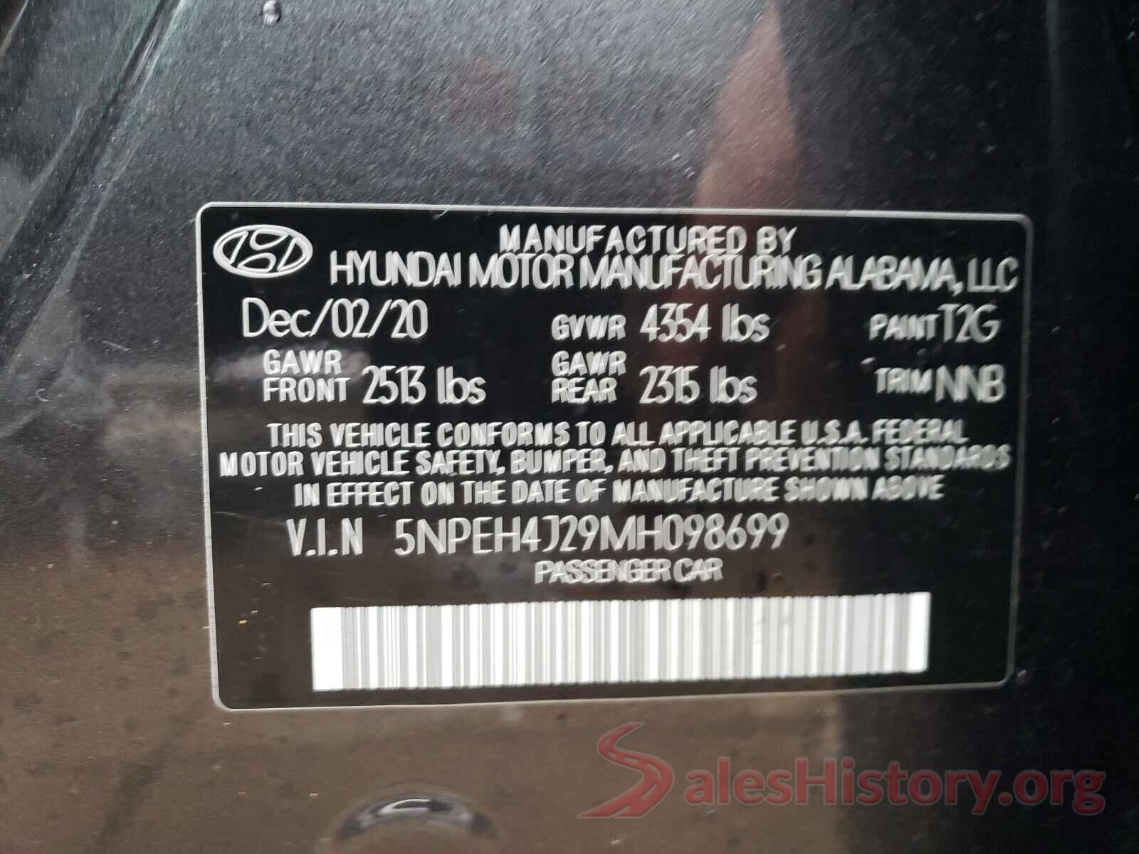 5NPEH4J29MH098699 2021 HYUNDAI SONATA