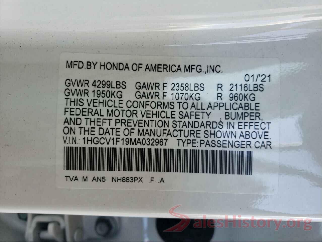 1HGCV1F19MA032967 2021 HONDA ACCORD