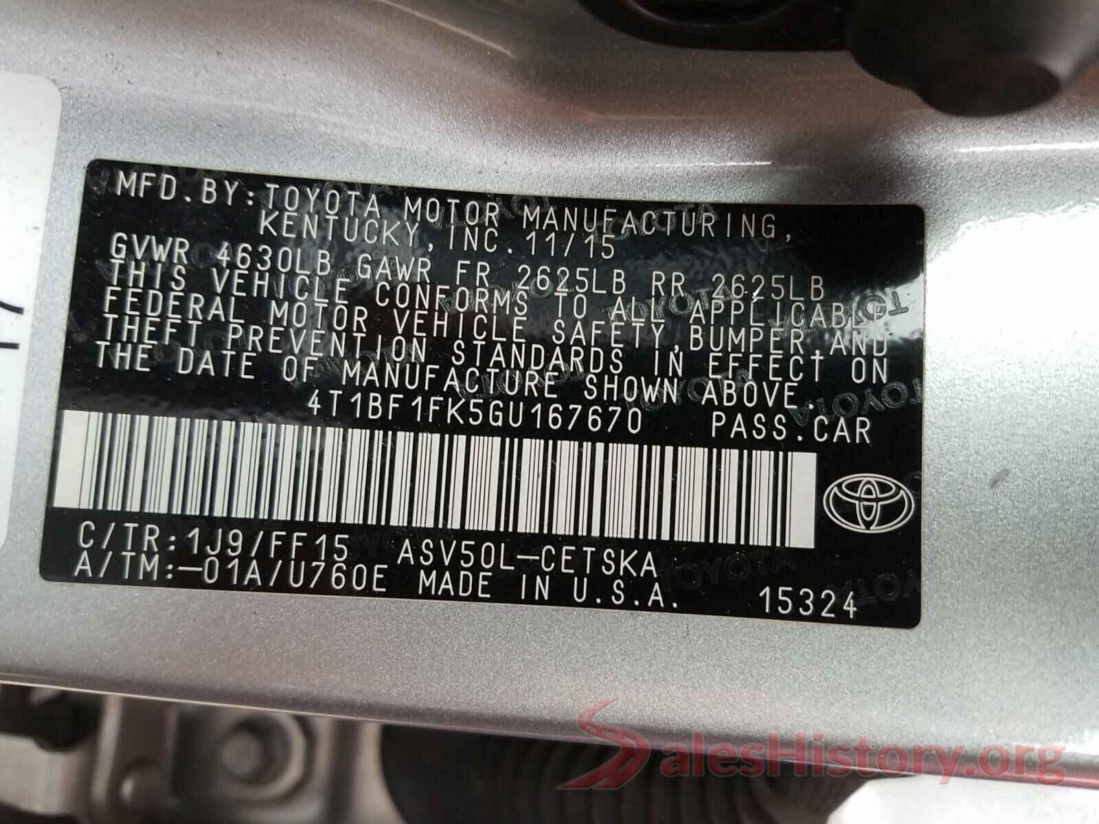 4T1BF1FK5GU167670 2016 TOYOTA CAMRY