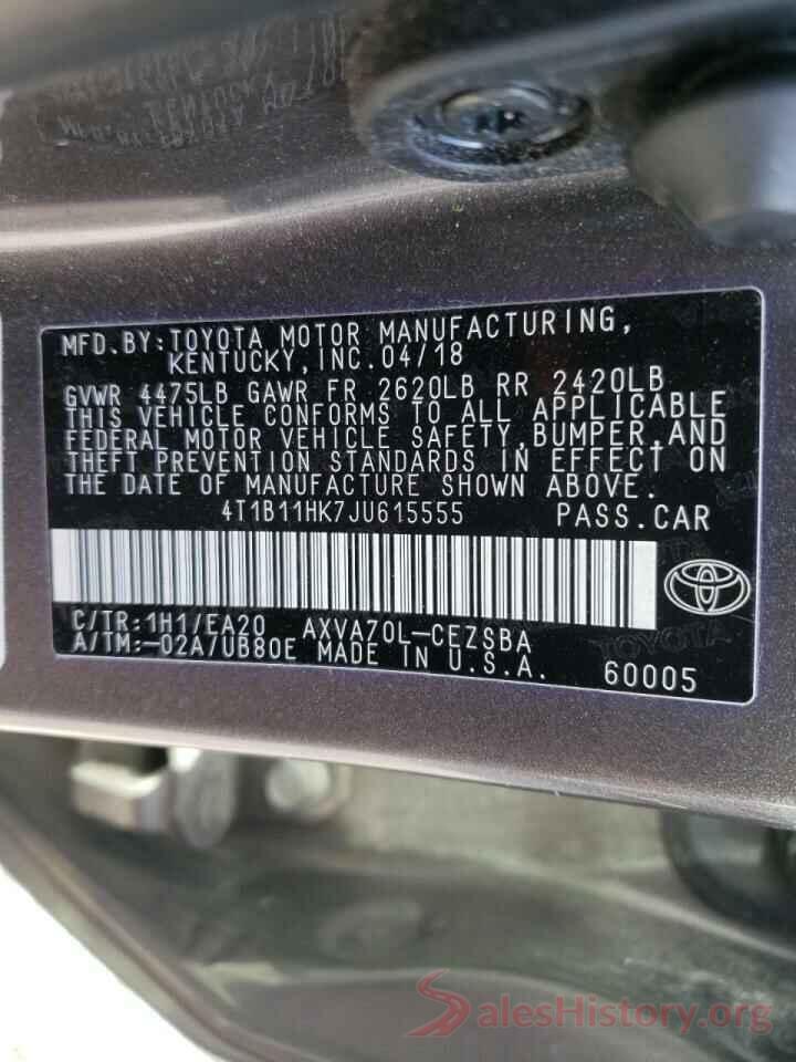 4T1B11HK7JU615555 2018 TOYOTA CAMRY