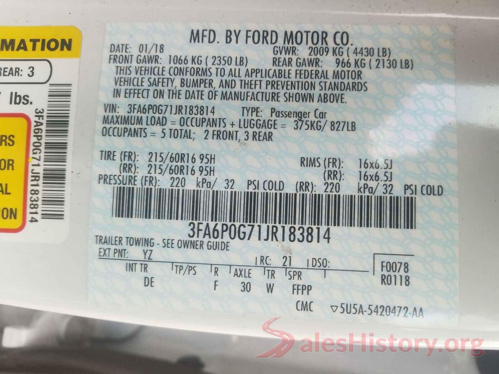 3FA6P0G71JR183814 2018 FORD FUSION