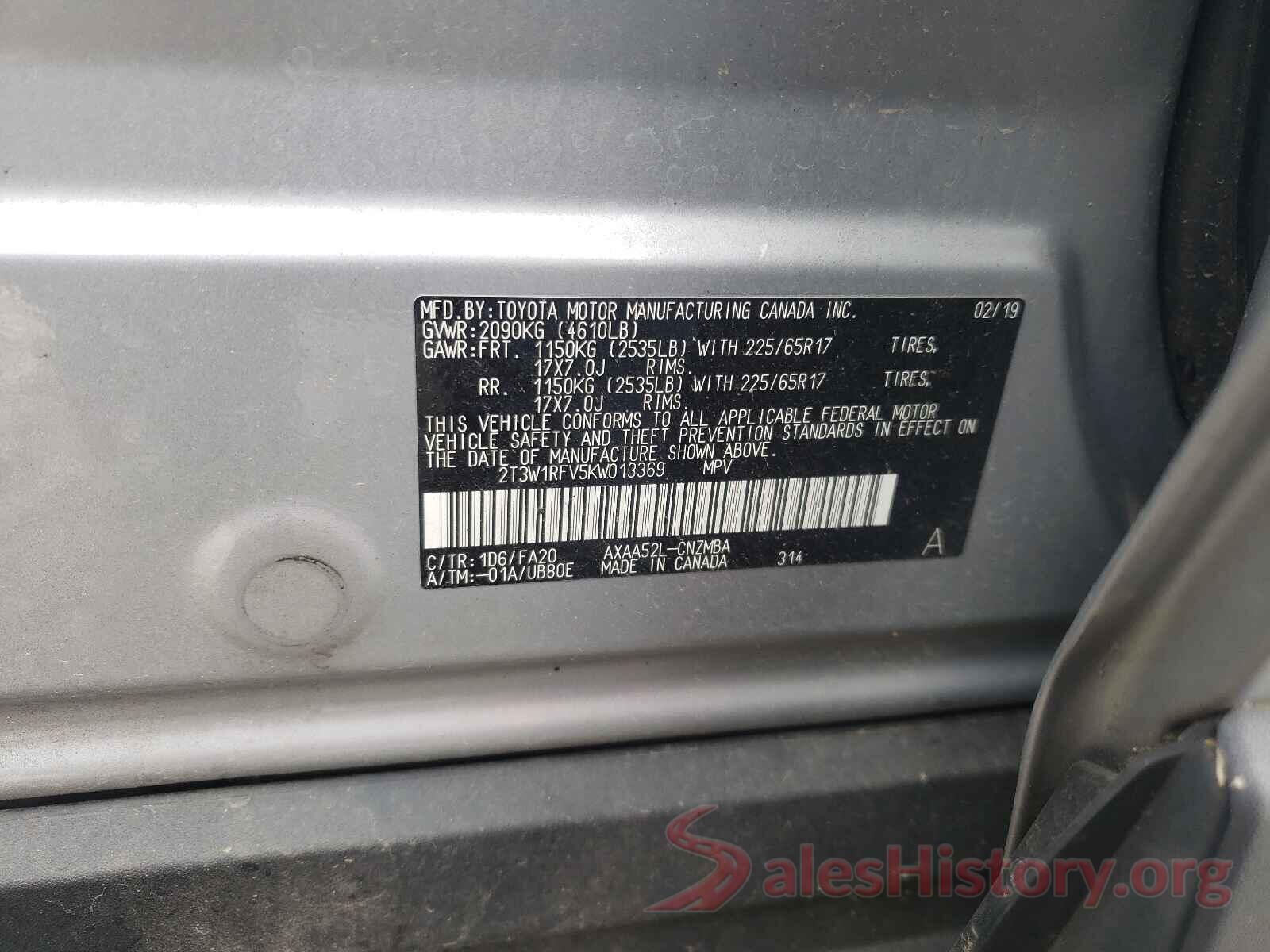 2T3W1RFV5KW013369 2019 TOYOTA RAV4