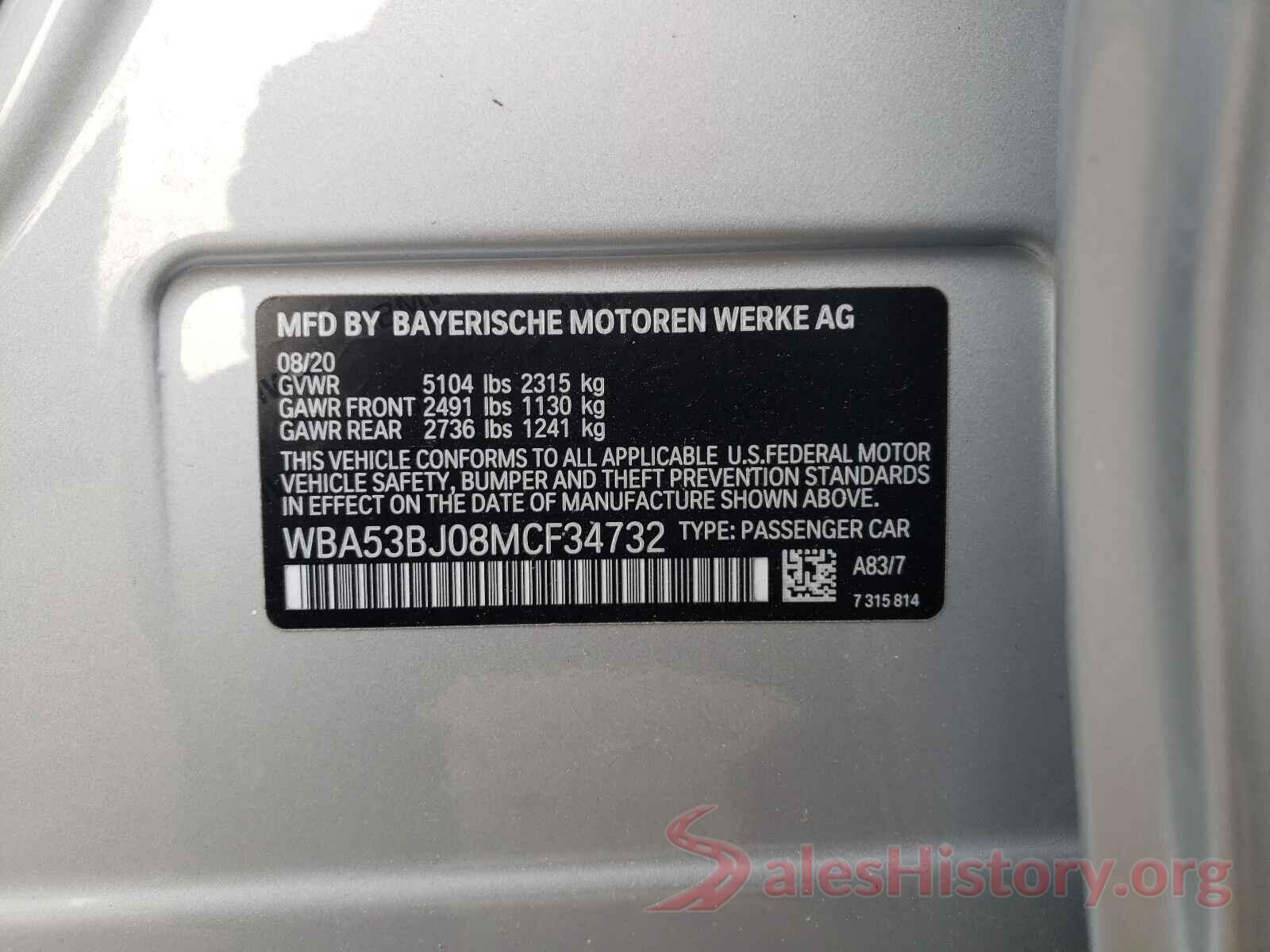 WBA53BJ08MCF34732 2021 BMW 5 SERIES