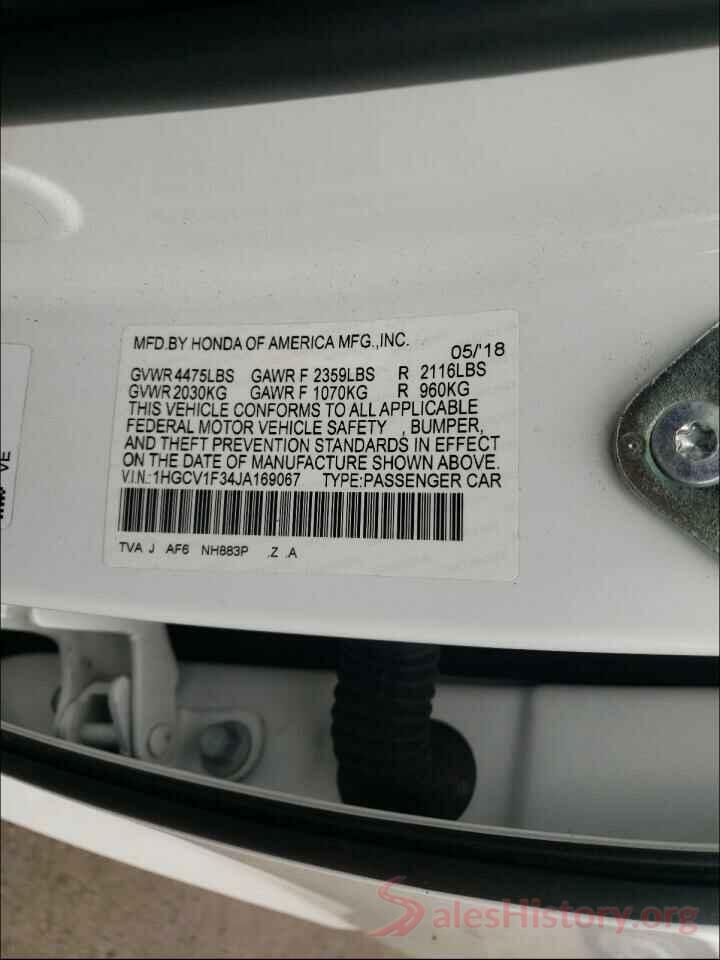 1HGCV1F34JA169067 2018 HONDA ACCORD