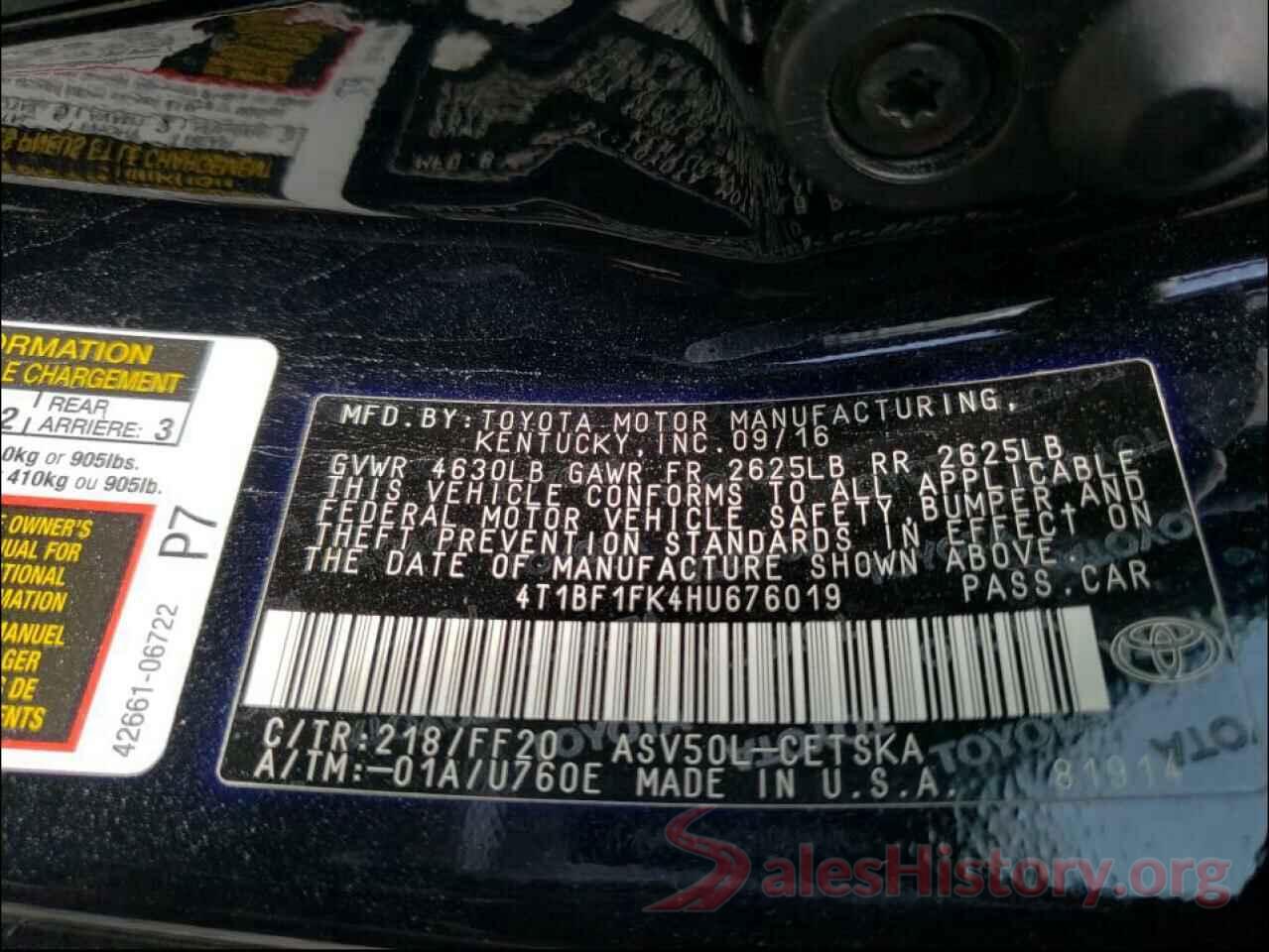 4T1BF1FK4HU676019 2017 TOYOTA CAMRY