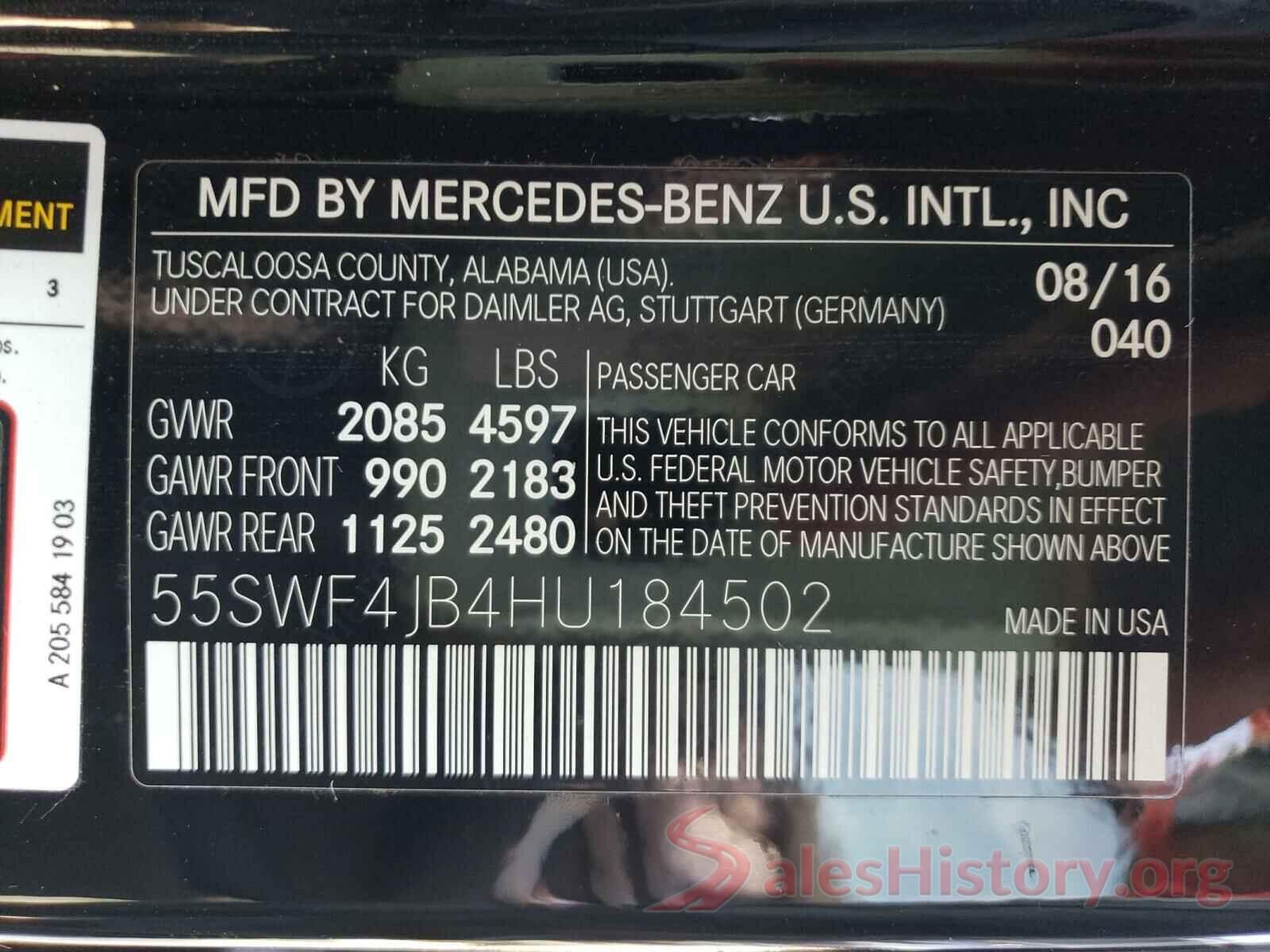 55SWF4JB4HU184502 2017 MERCEDES-BENZ C CLASS