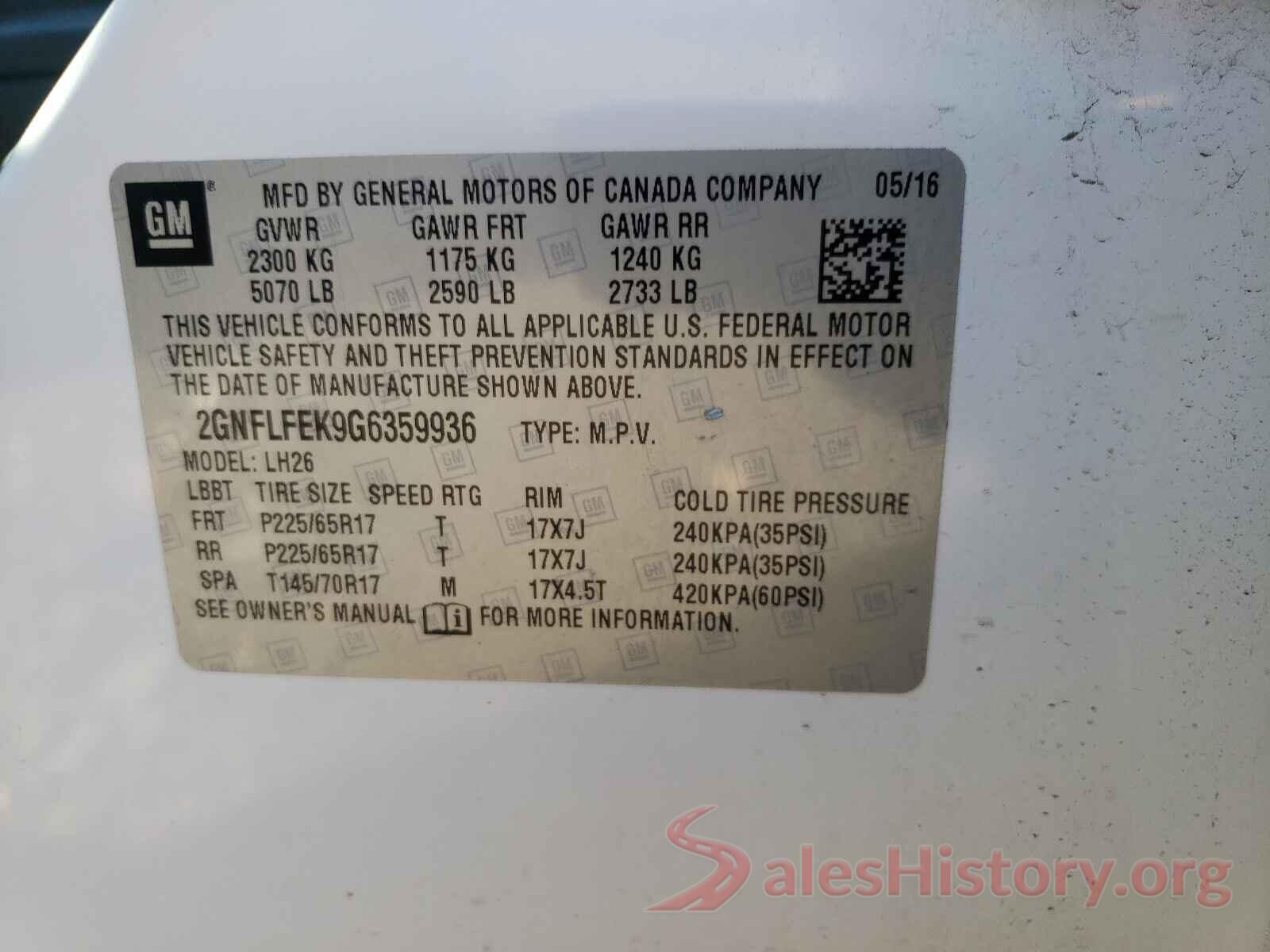 2GNFLFEK9G6359936 2016 CHEVROLET EQUINOX