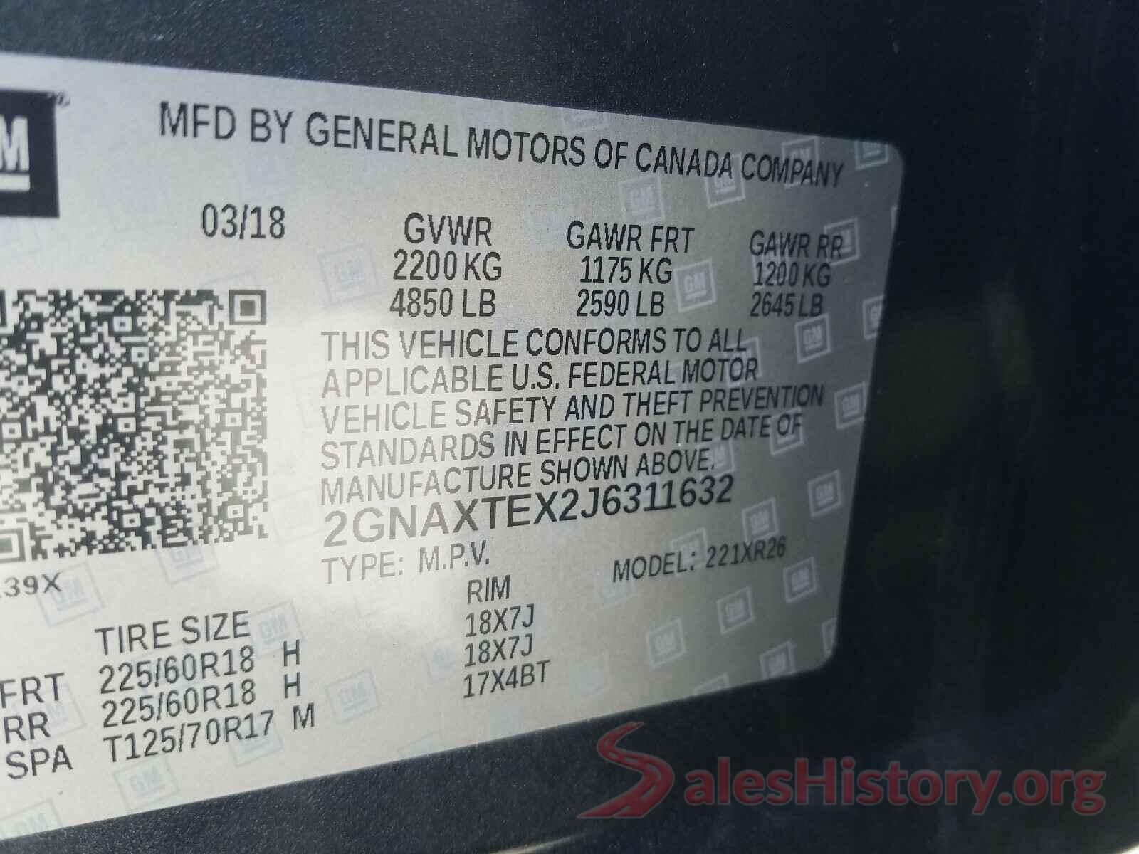 2GNAXTEX2J6311632 2018 CHEVROLET EQUINOX