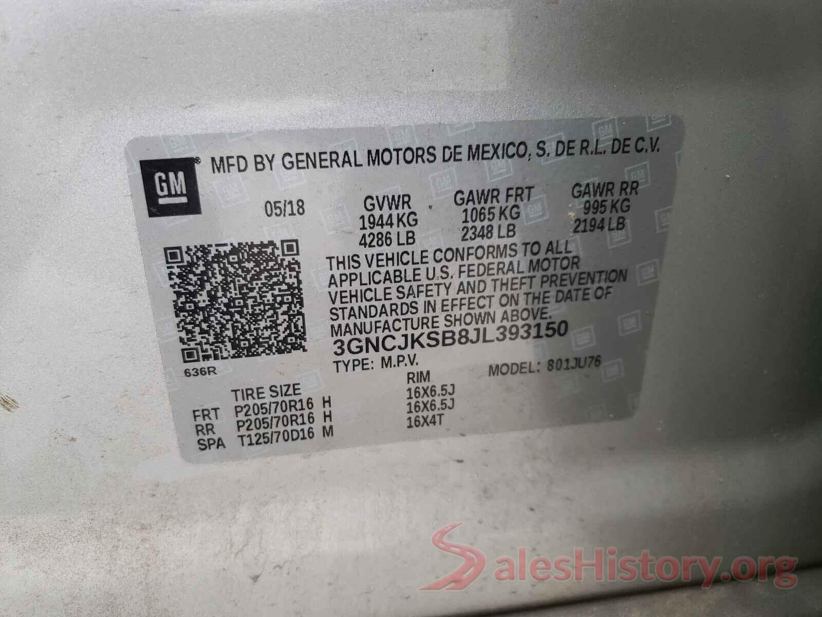 3GNCJKSB8JL393150 2018 CHEVROLET TRAX