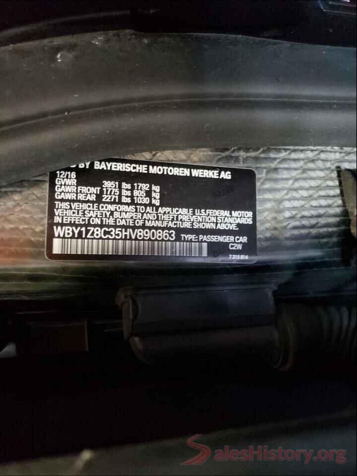 WBY1Z8C35HV890863 2017 BMW I SERIES